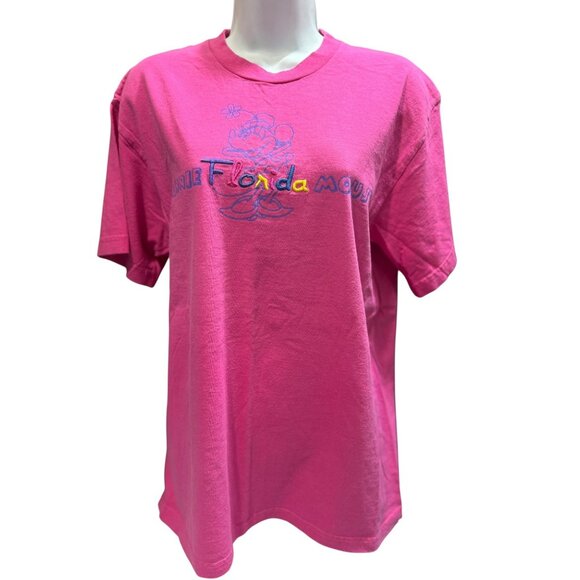 Disney Women's Minnie Mouse Florida Embroidered Graphic Pink T-Shirt - Picture 2 of 15